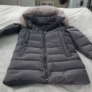 DKNY Charcoal Puffer Jacket with Removeable Faux Fur Hood, Size XS